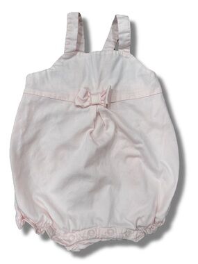 Janie And Jack Girl 3-6 Months Pink Bubble Romper Cotton Bow Adjustable Strap
